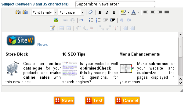 Create a newsletter with rich content