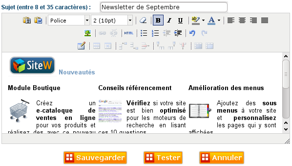 Créer et envoyer une newsletter Créer et envoyer une newsletter