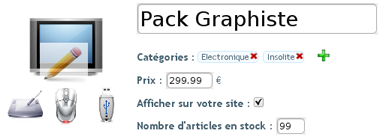 Configuration d'un produit de la boutique en ligne