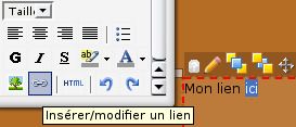 Choisir le bouton lien (8 horizontal) dans les outils de modification de texte (&agrave; gauche de l'&eacute;cran)
