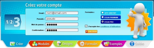Cr&eacute;er un compte SiteW