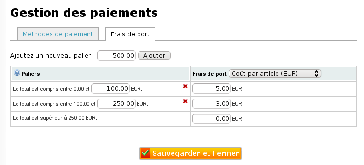 Cr&eacute;er une boutique : gestion des frais de port