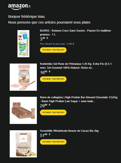 email recommandations Amazon recommandations personnalisées Amazon