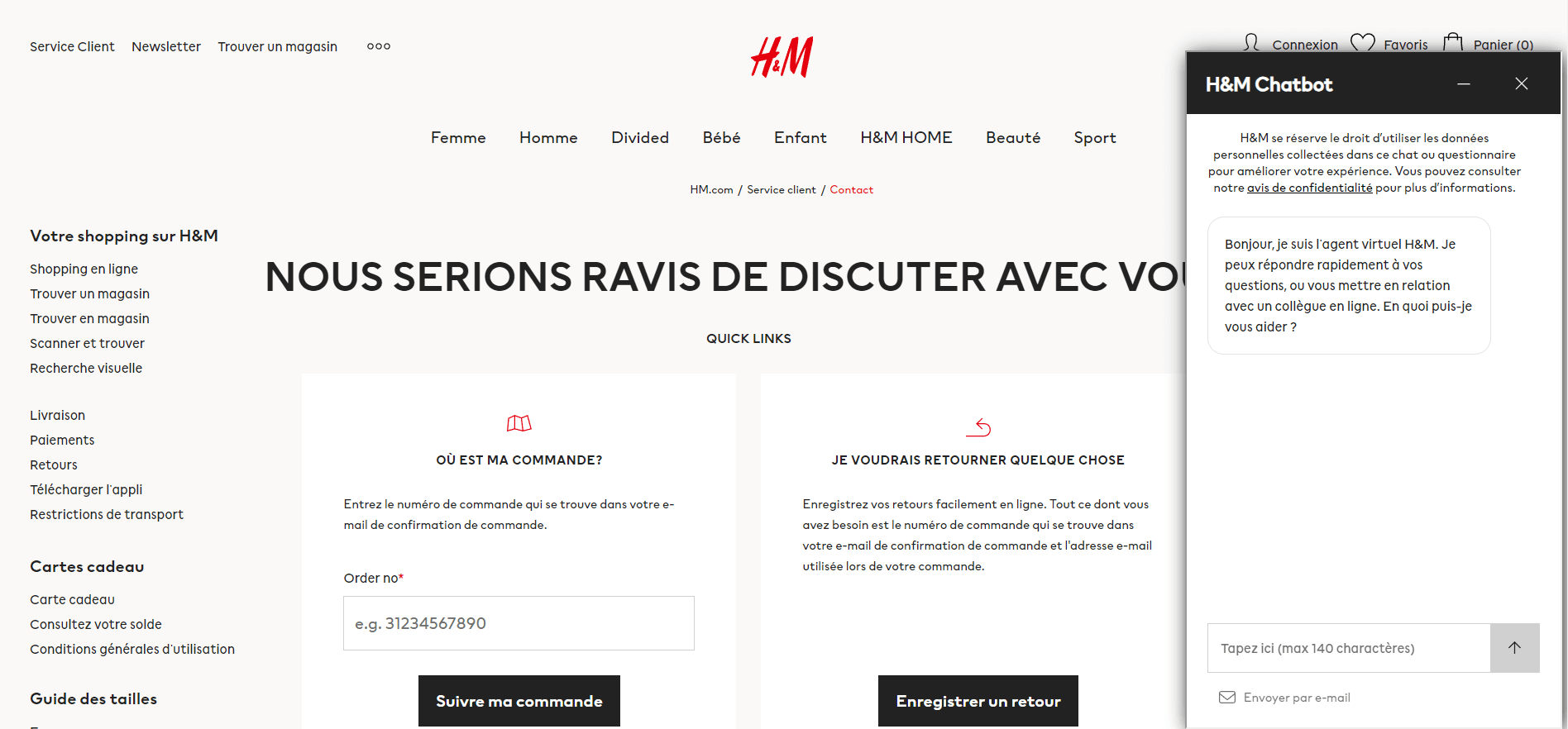 Chatbot de la marque H&M