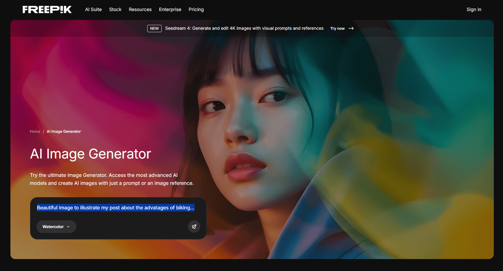 Freepik AI Content Creation Tool Homepage Freepik