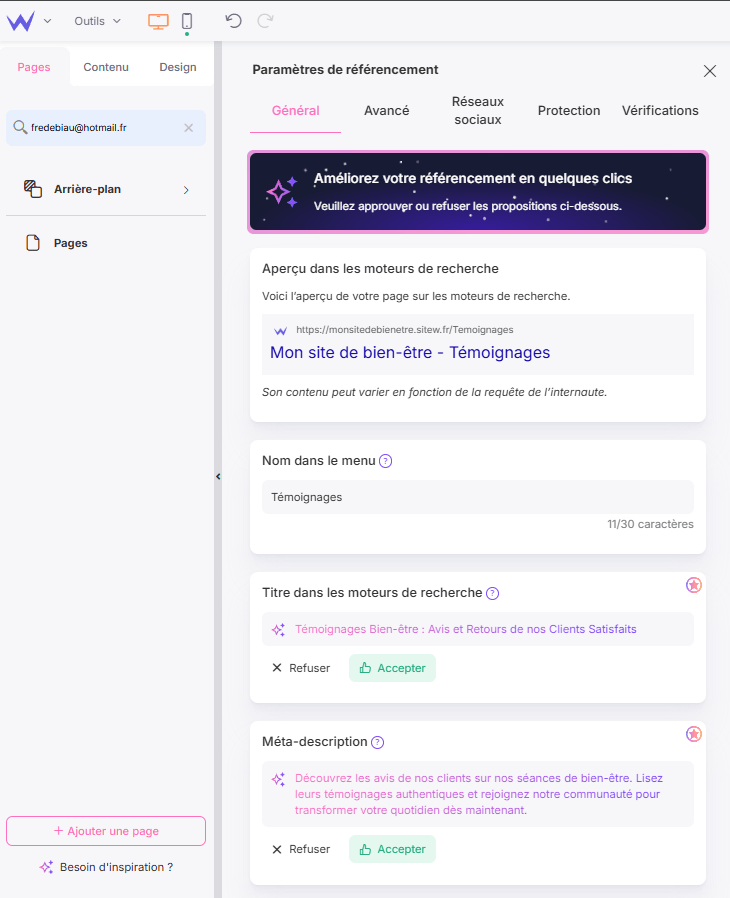 référencement IA sur SiteW SEO assisté par l'IA sur SiteW