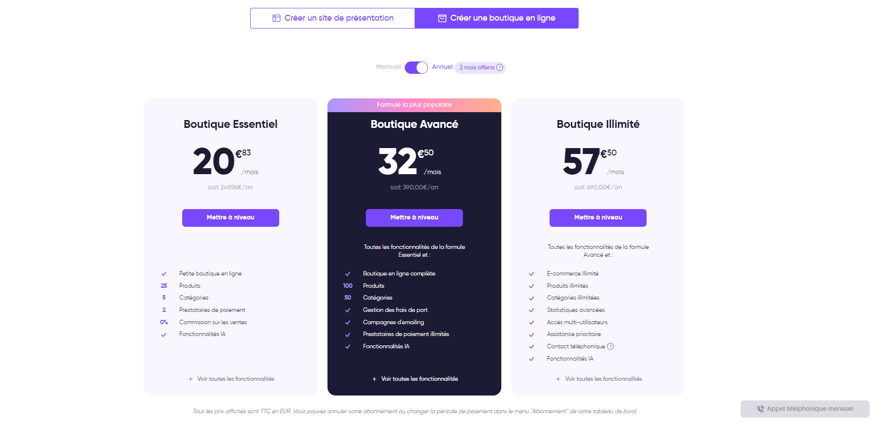 Formules E-commerce de SiteW