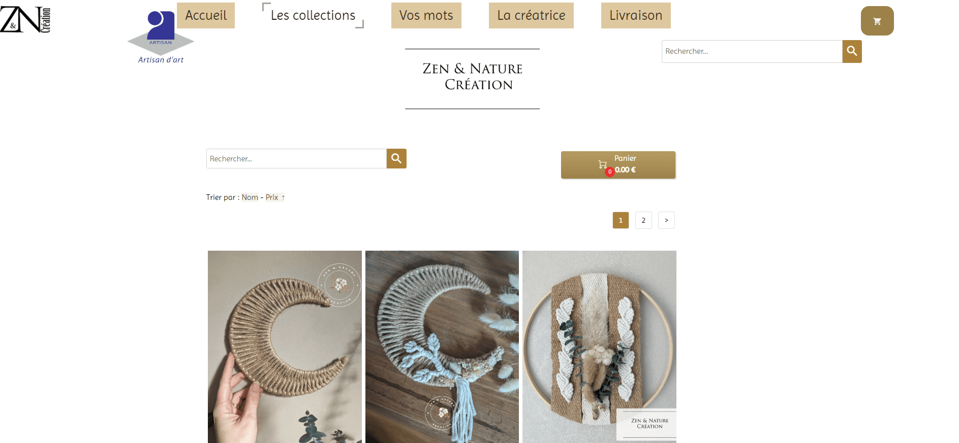 Exemple d'e-boutique créées avec SiteW : Zen et Nature Création