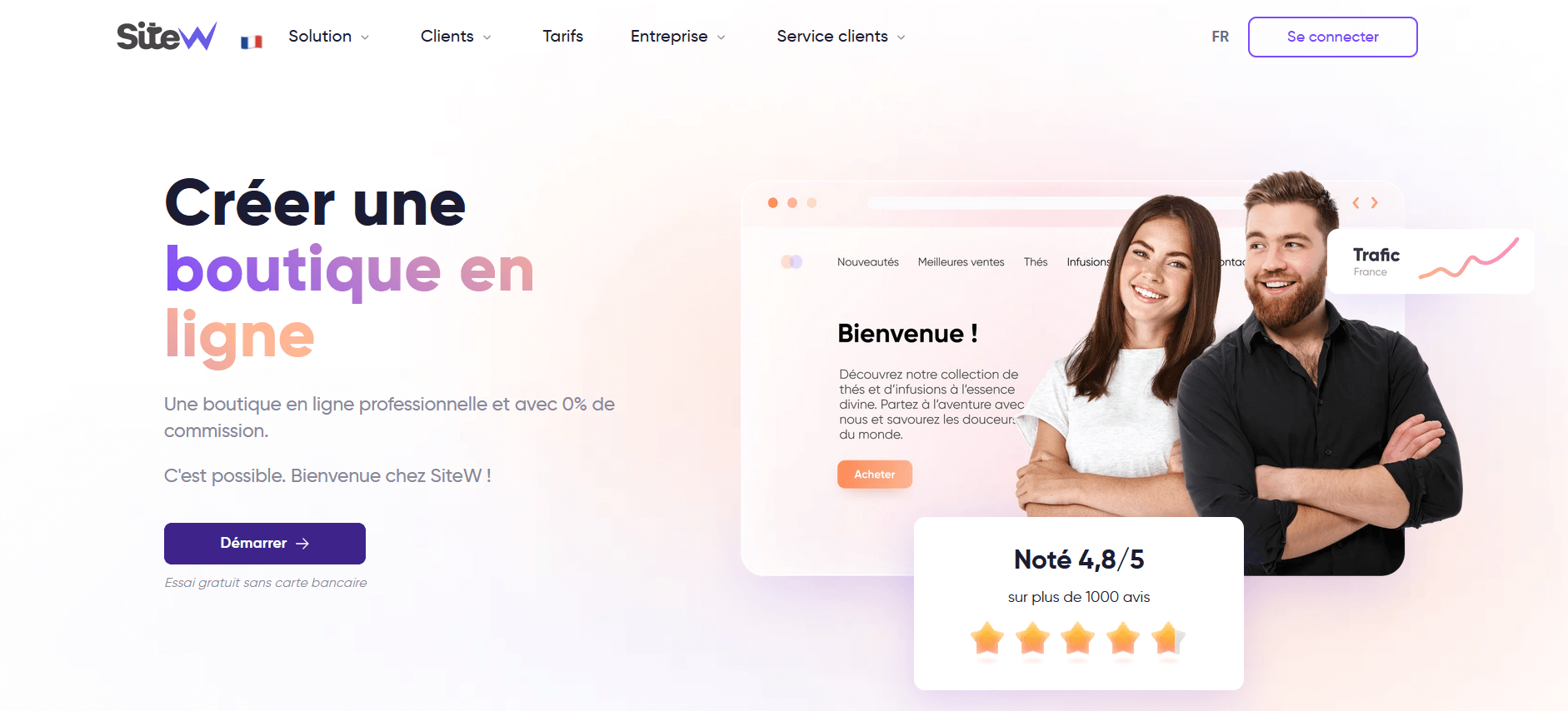 Page d'accueil SiteW pour créer une boutique en ligne