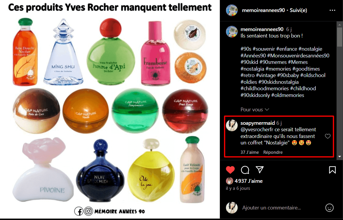 Commentaire d'une acheteuse de la marque Yves Rocher