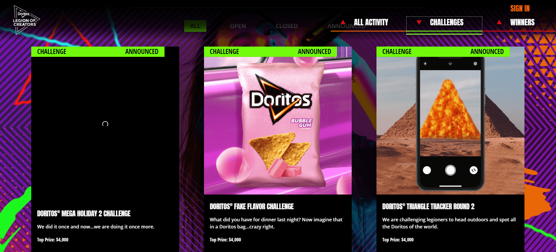 Challenges lancés par la marque Doritos