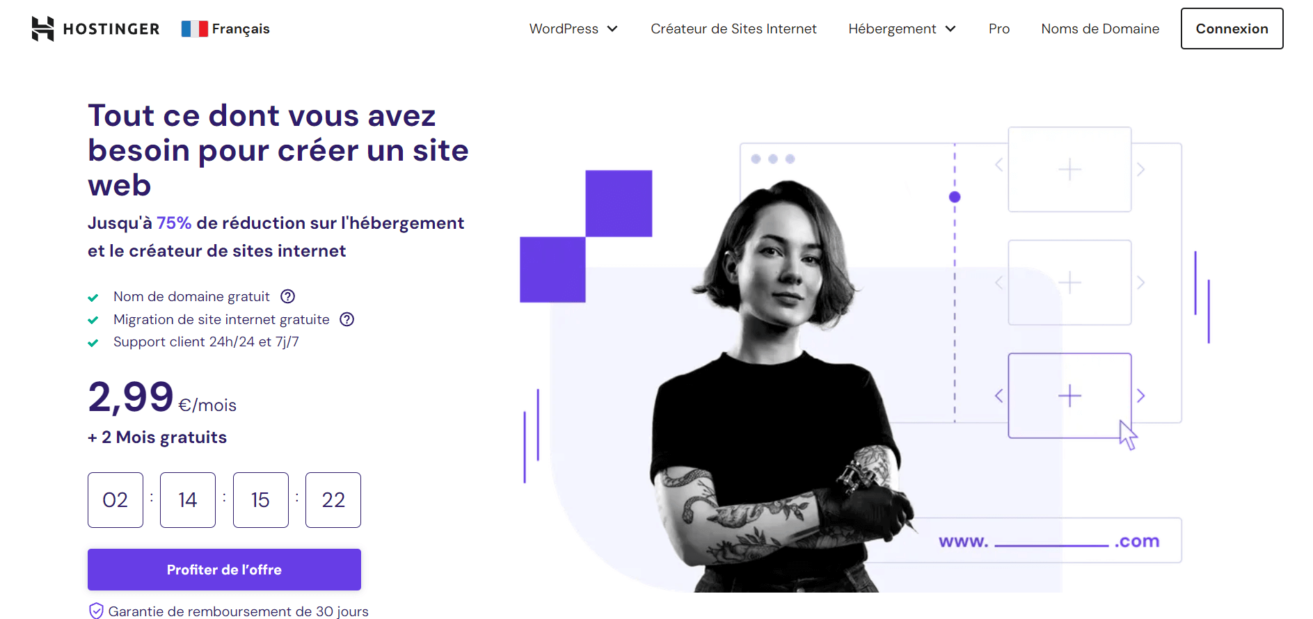 Page d'accueil de l'éditeur de sites Hostinger