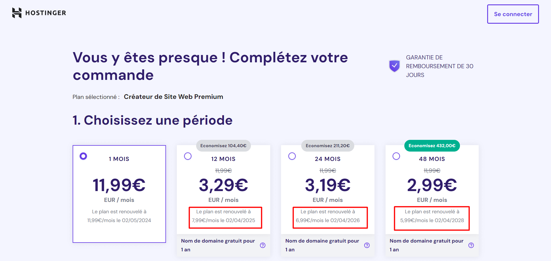 Tarifs pratiqués par le website builder Hostinger