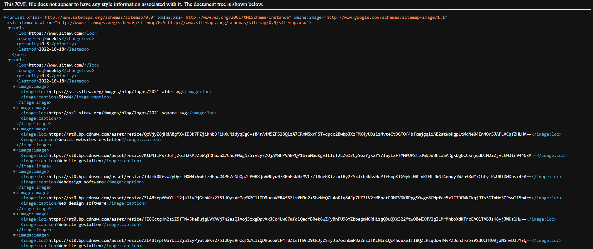 exemple sitemap de SiteW