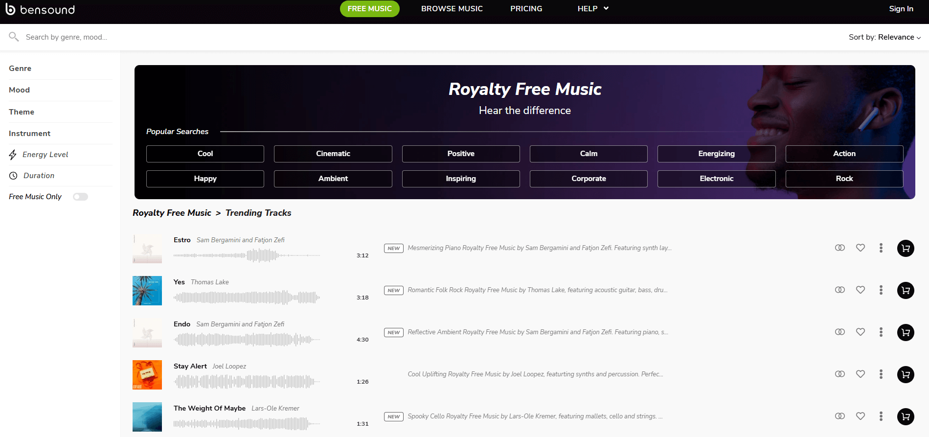 homepage Bensound