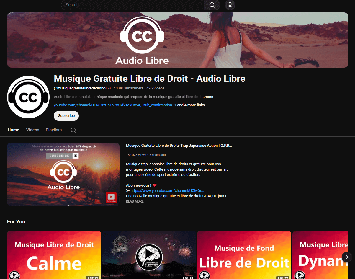 homepage bibliothèque audio Youtube
