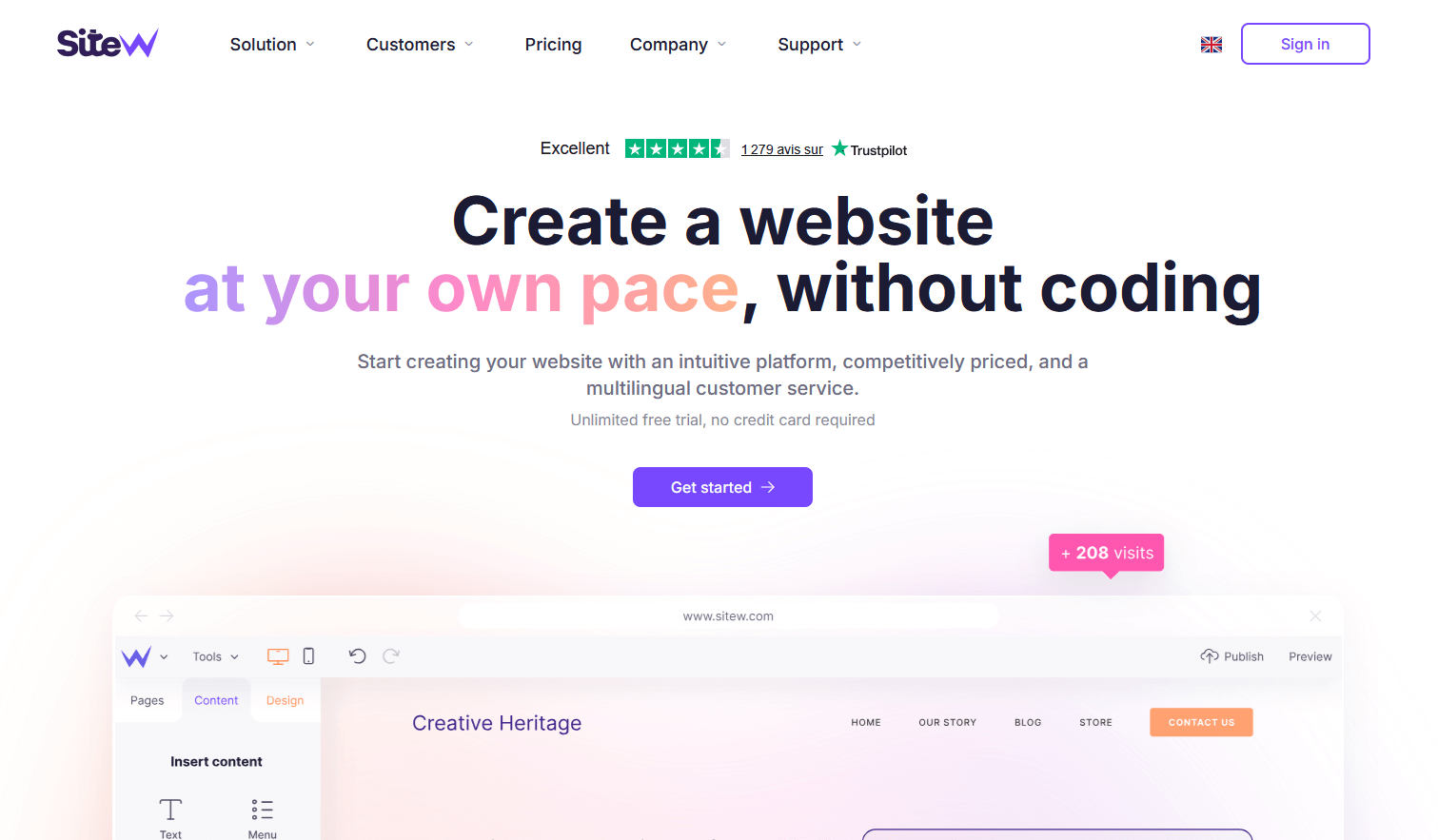 create a website with SiteW