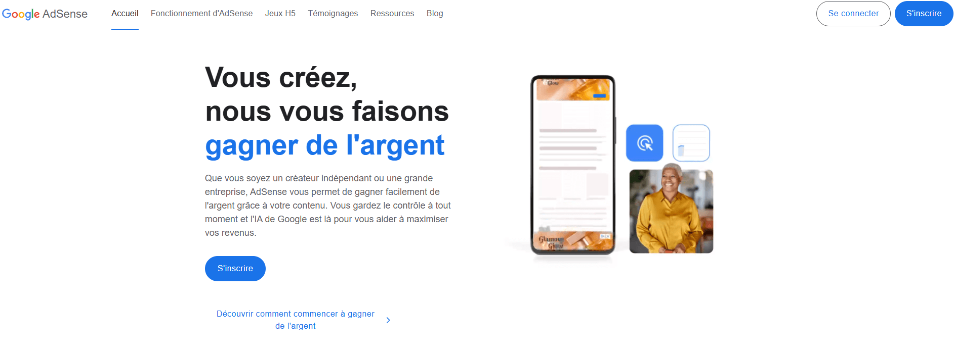 Page d'accueil de Google AdSense