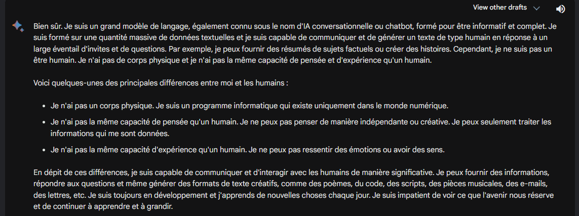 Réponse de Google Bard à une question portant sur la connaissance de soi