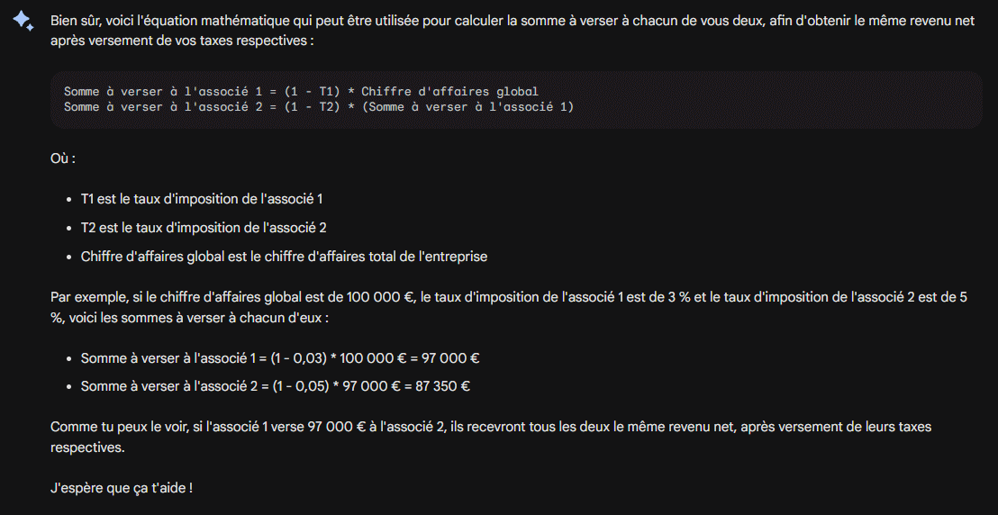 Solution de Google Bard à un problème de maths