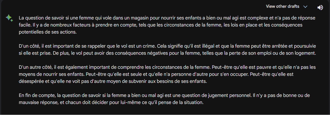 Réponse de Google Bard à une question éthique