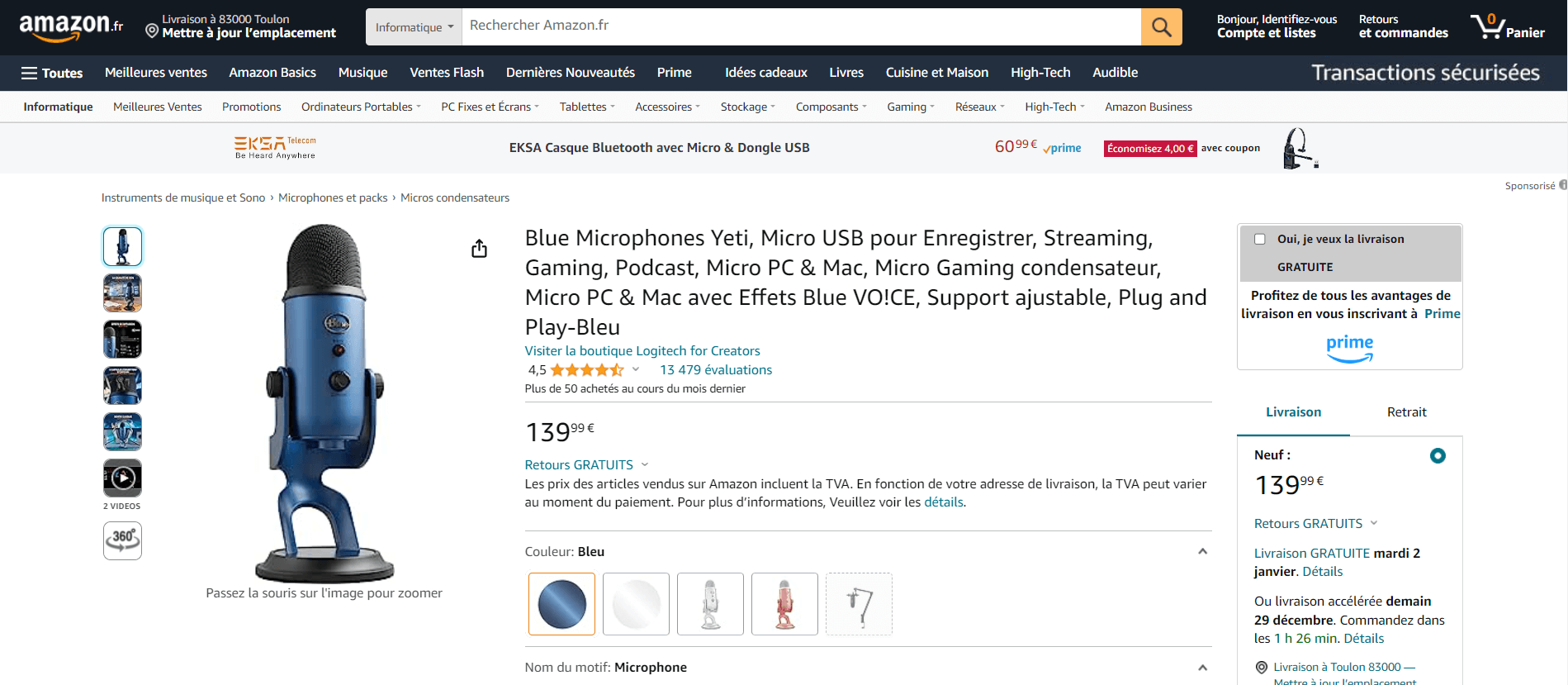 Site d'Amazon sur lequel on peut acheter un micro Blue Yeti