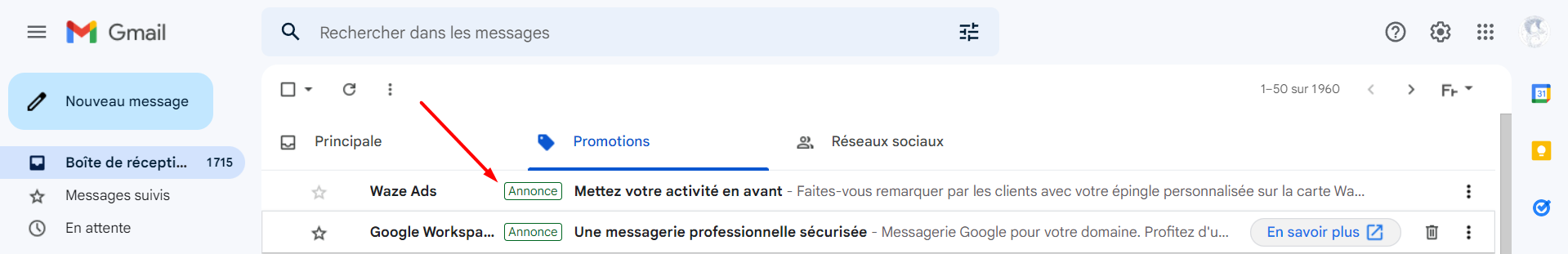 annonce google messagerie