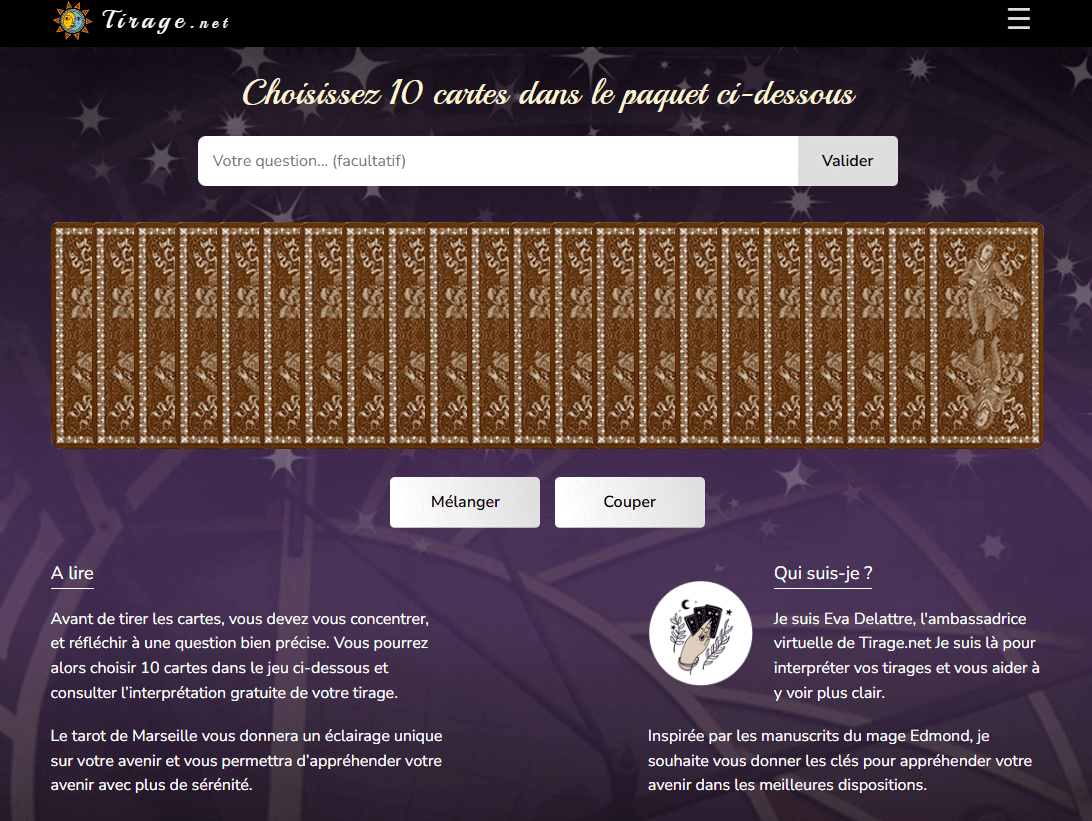 contenu interactif, tirage de tarot en ligne exemple de tirage de cartes en ligne