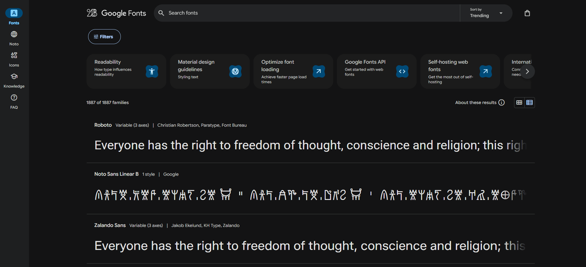 page accueil Google fonts homepage Google fonts