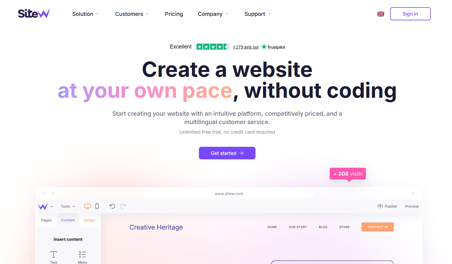 SiteW homepage SiteW