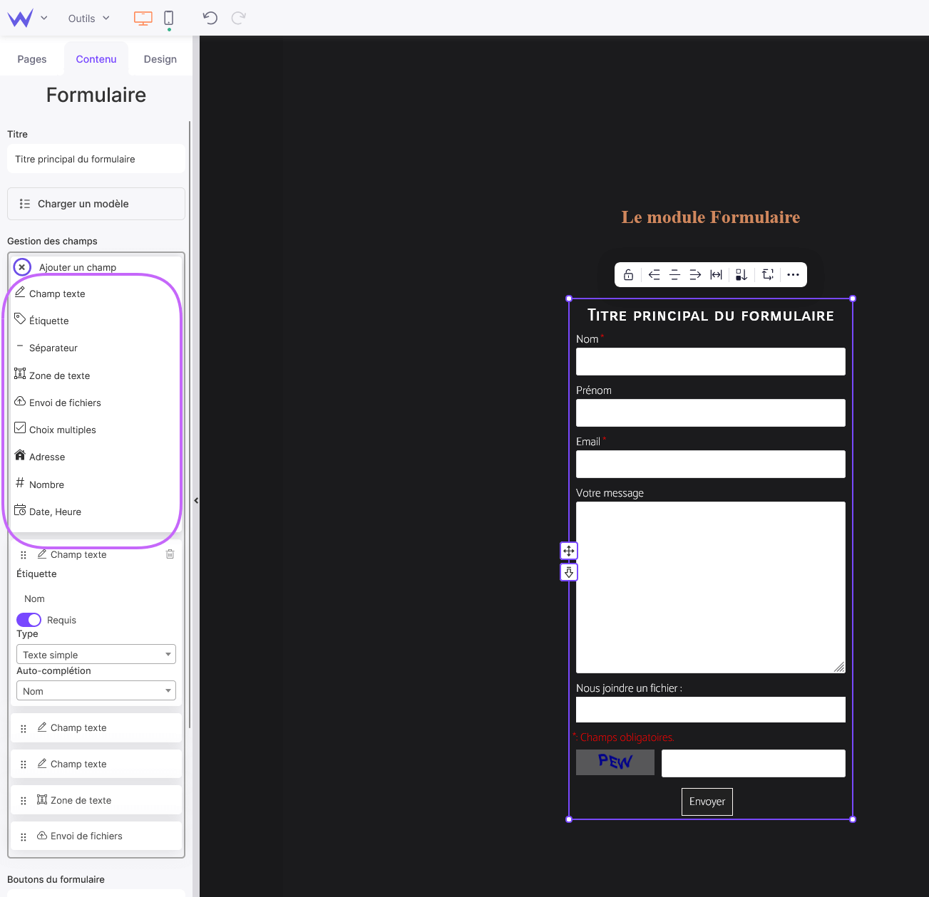 Module Formulaire de SiteW