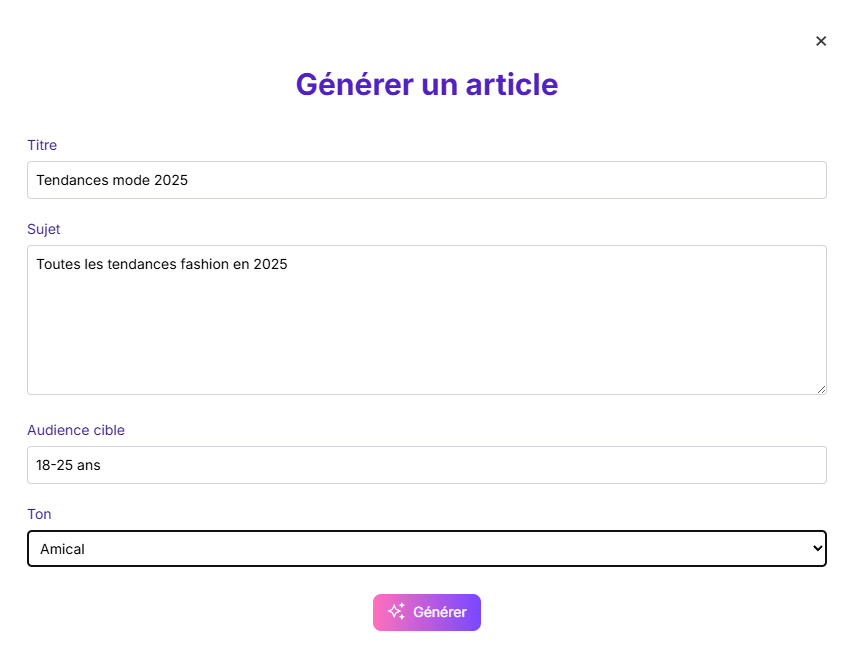Génération d'articles par IA