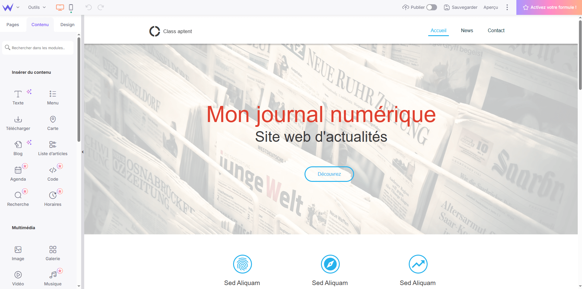 page d'accueil journal digital