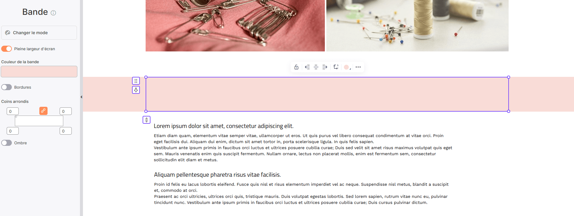 ajouter une bande sur son site bande de séparation site web