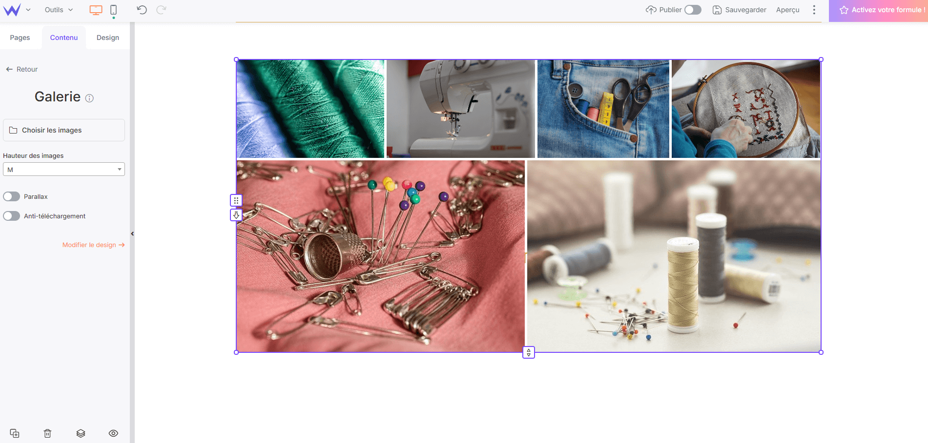 insérer une galerie photos galerie d'images site couture