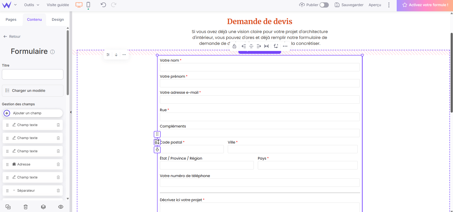 formulaire site déco