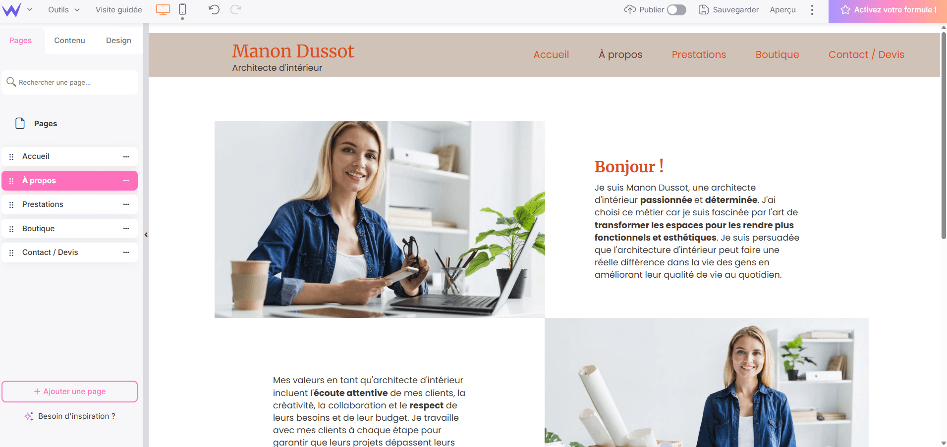 page A propos site déco