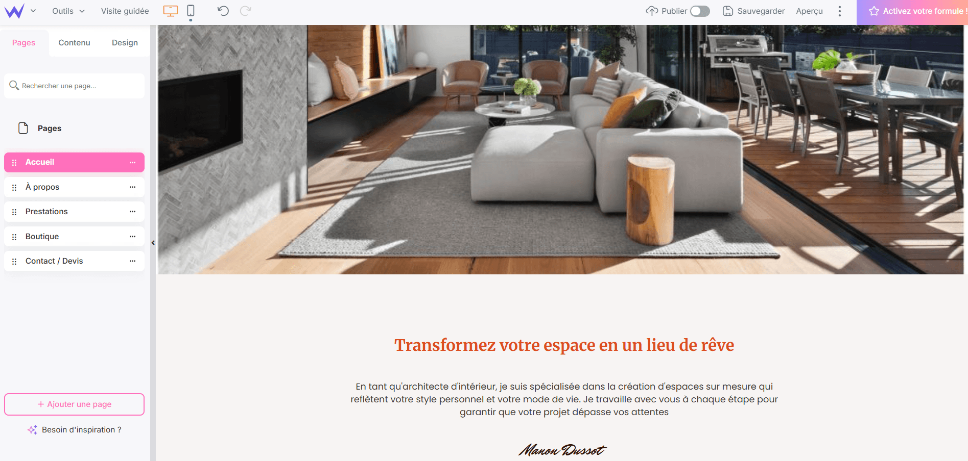 page accueil site déco