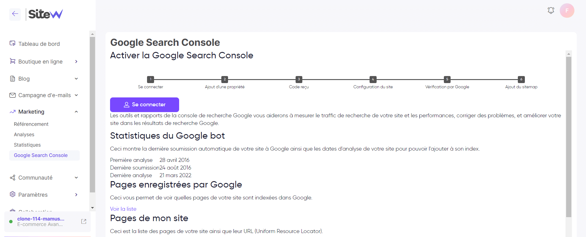 paramétrer la console Google pour son site