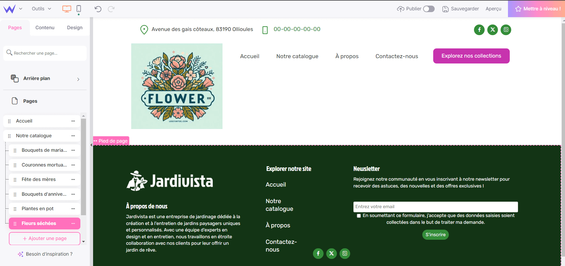 gérer les pages de son site web plan site jardinage