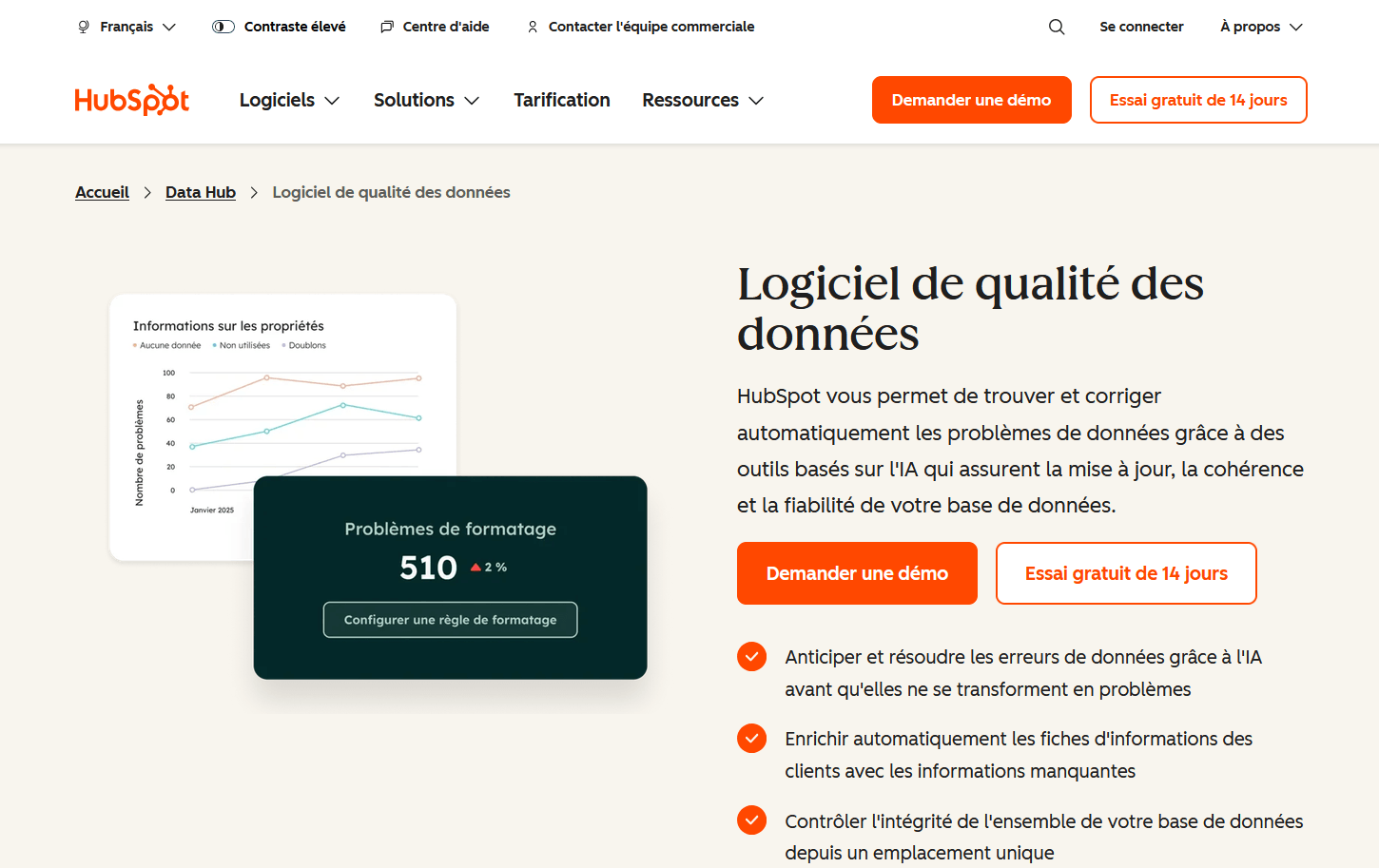 outils qualité données HubSpot logiciel de qualité des données de HubSpot