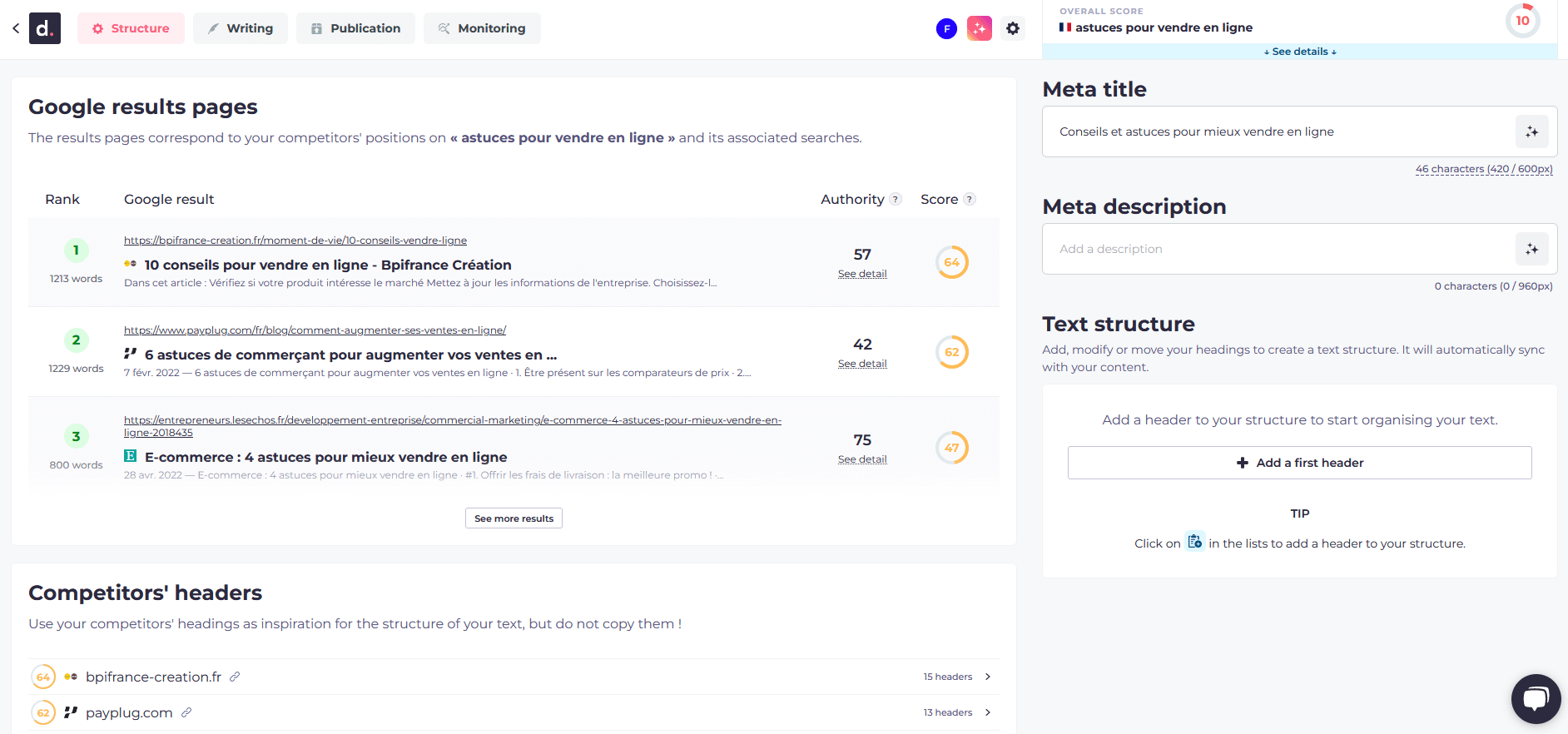 Analyse des concurrents et des SERP par Dokey.io