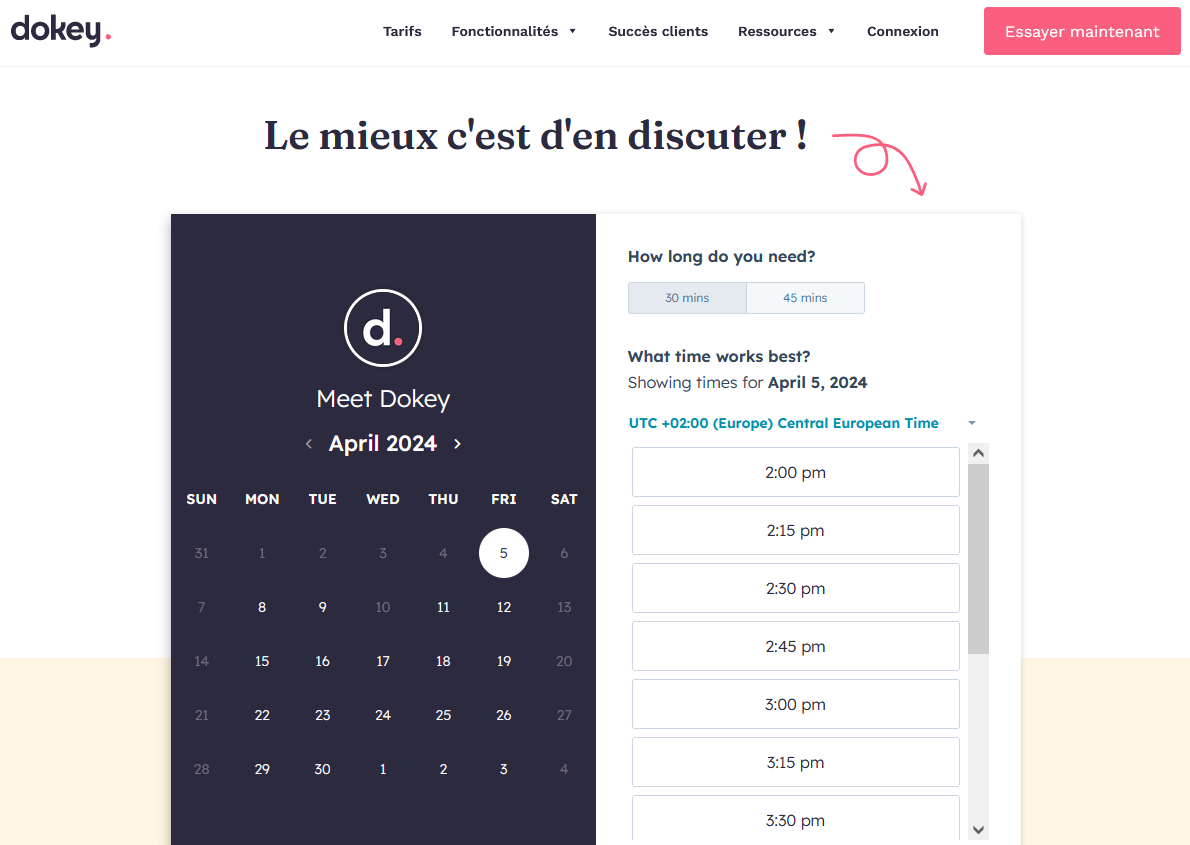 Prendre rendez-vous sur Dokey.io