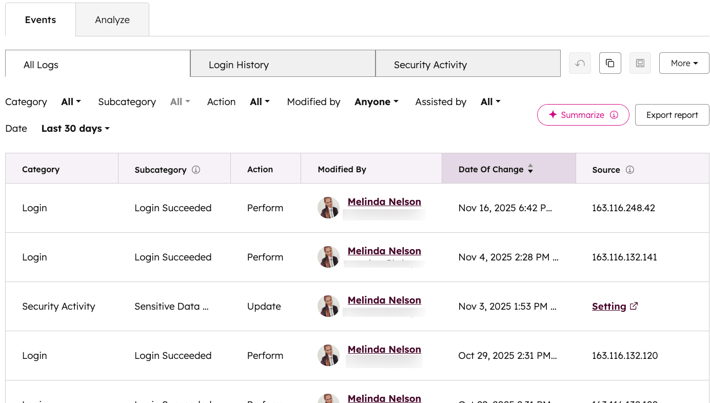 journal audit sur HubSpot journalisation sur HubSpot