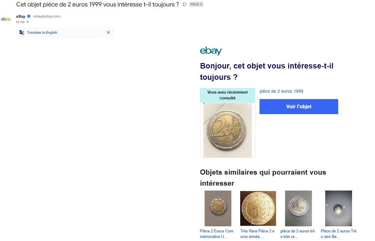 Email personnalisé sur Ebay
