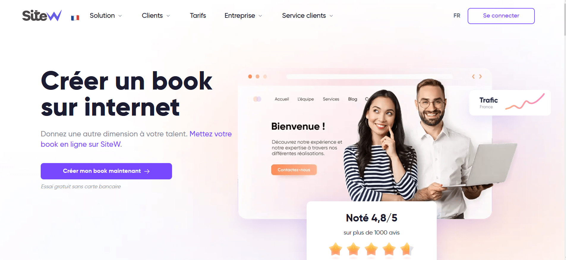 Page d'accueil pour créer un portfolio sur SiteW