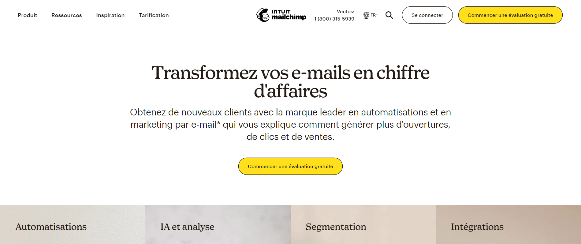 Créer une page d'accueil efficace : Exemple de MailChimp