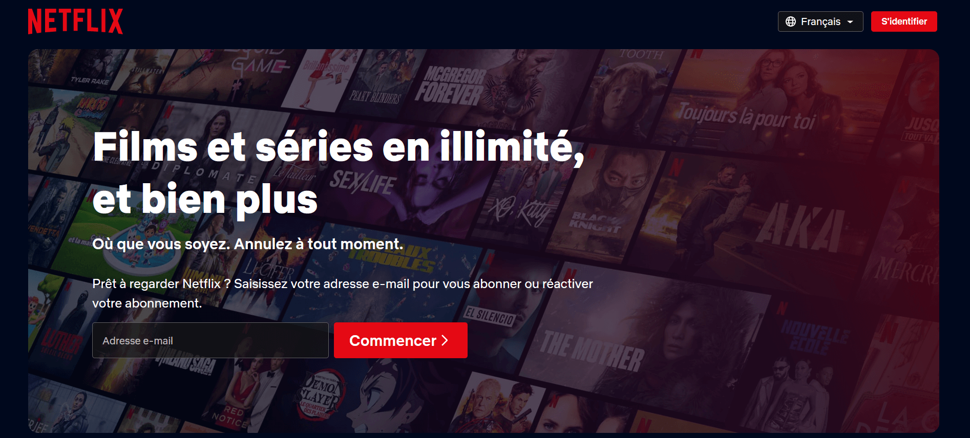 Page d'accueil de Netflix