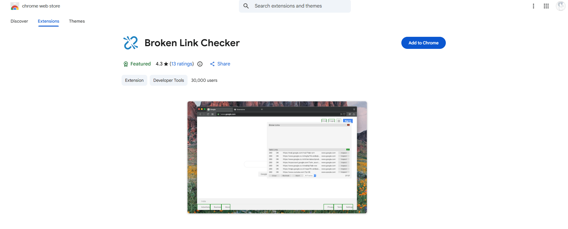 Chrome extension, Broken Link Checker Broken Link Checker