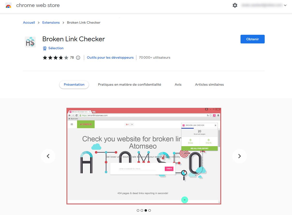 Extensions de Google Chrome : Broken Link Checker